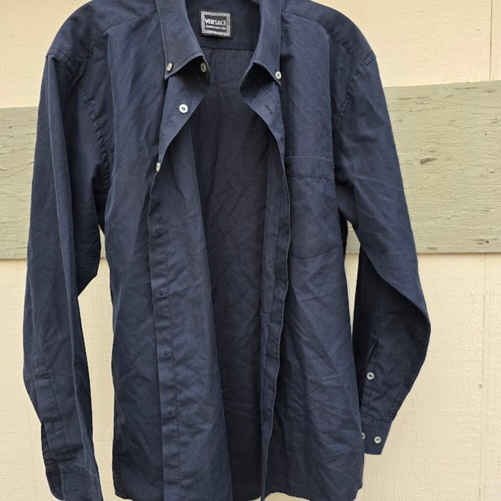 Versace Jeans Couture Black Button Down Shirt Versace Embroydery 16/32 or 16/33